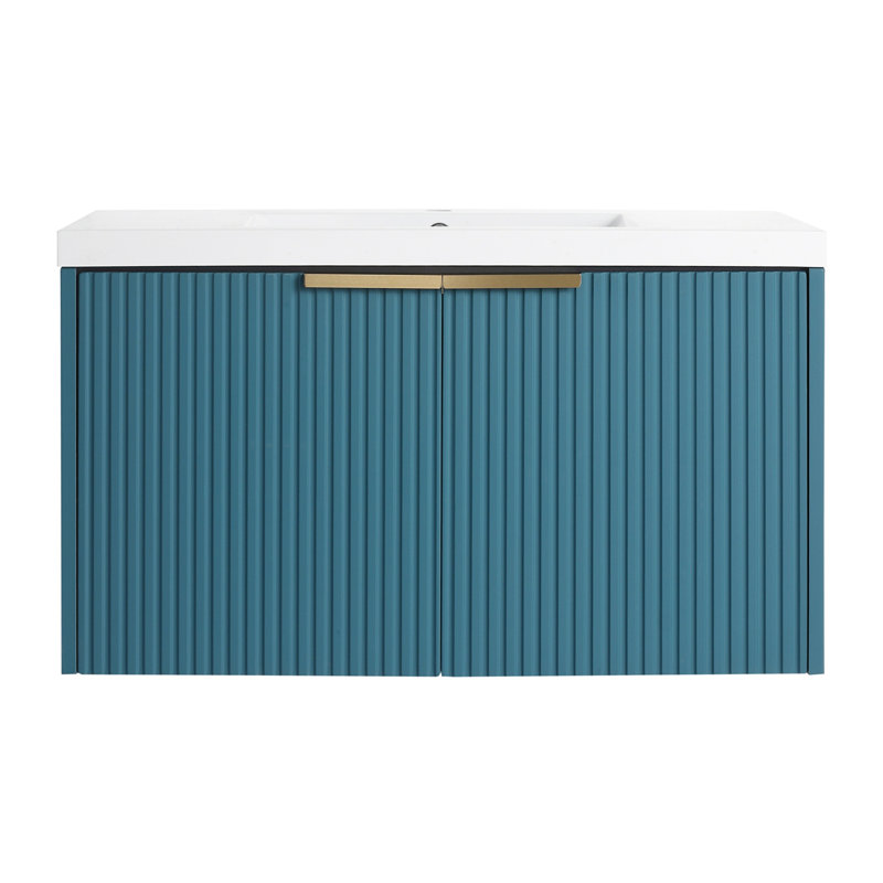 Meuble-lavabo pour la salle de bain à fixation murale, Bleu