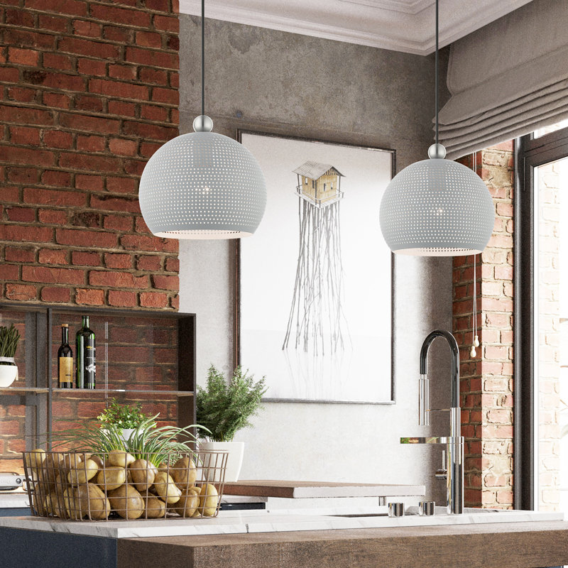 Luminaire suspendu en forme de dôme à 1 lumière Bion, Gris nordique