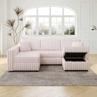 106.3" Pink U-shaped . Comfy & Elegant. With Hydraulic Lift. For Bedroom Living Room. Materials. Washable Cushions Stylish Comfortable . Lift . Detachable