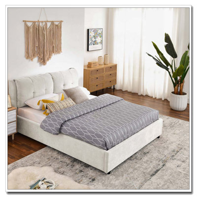 Lit avec rangement en tissu chenille