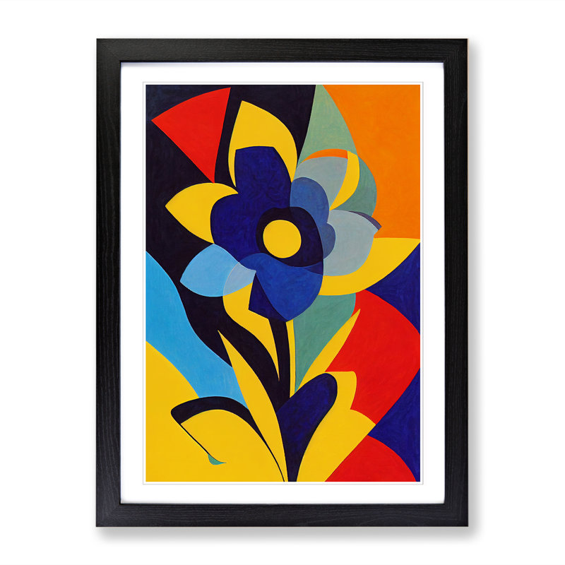 Dhima Iris Flower Abstract Vol.2 - Picture Frame Print, 64cm H x 46cm W x 2cm D, Walnut