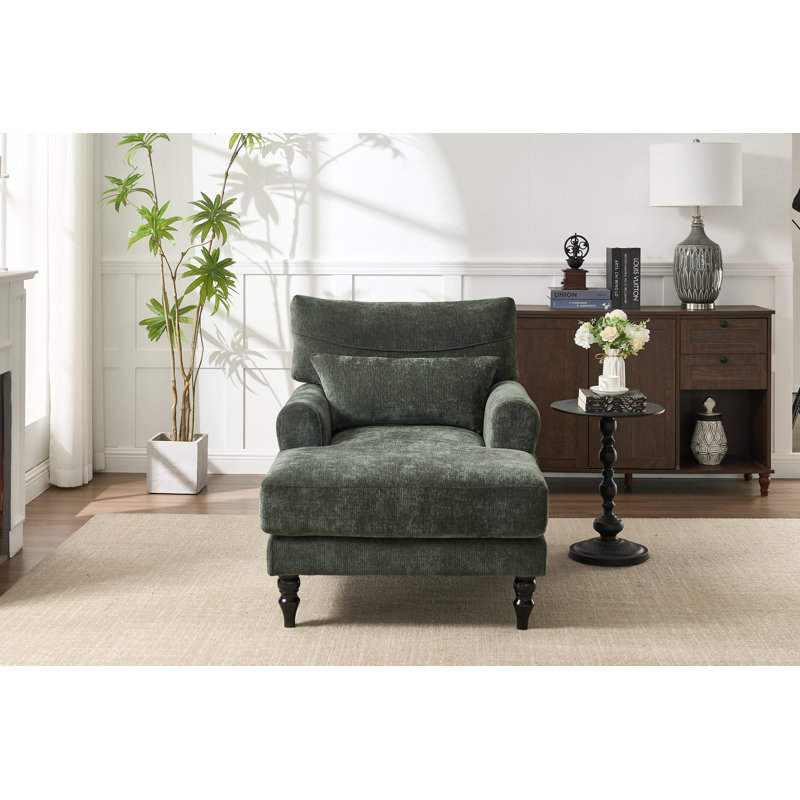 Chaise longue moderne Ruskyn avec coussins moelleux et structure en bois durable, Fabric, Vert