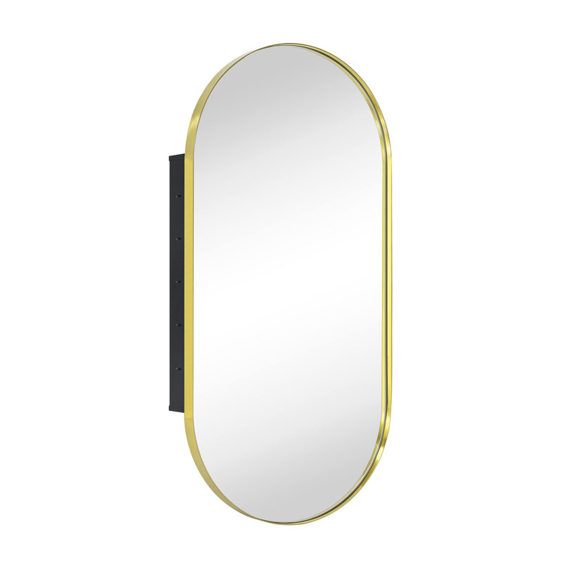 Daisy-Mai Metal Recessed Framed Medicine Cabinet with 2 Adjustable Shelves, Brushed Gold