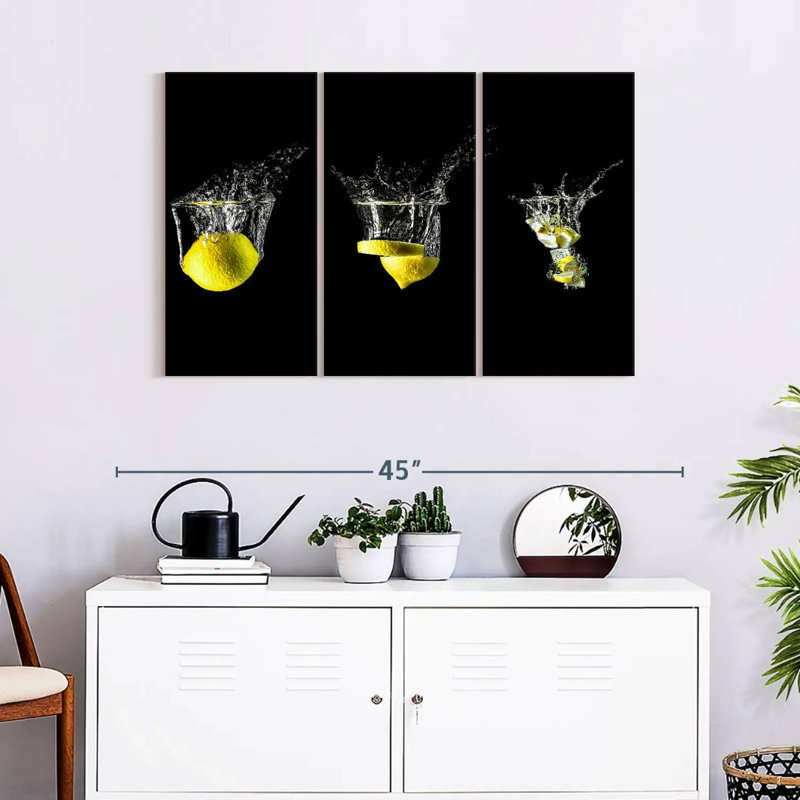 " Lemon Splashes " by SodaPopArt 3 - Pieces, 38" H x 24" W x 1.25" D