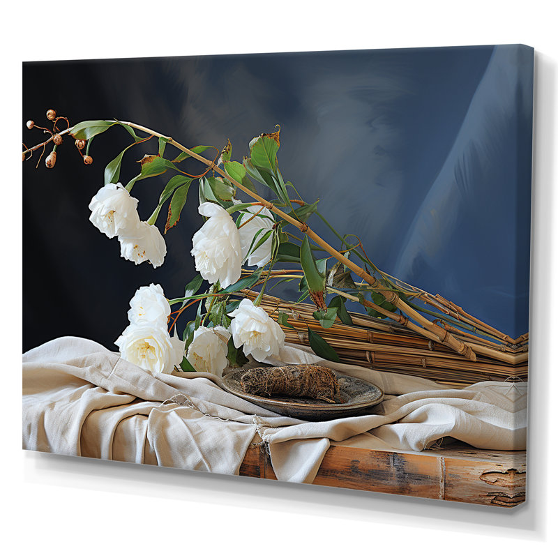 Bambou bouquet nature morte sur toile, Toile tendue, H 30 po x l 40 po x P 1,5 po
