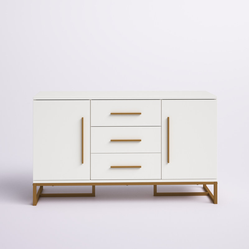 White and Gold Modern Sideboard with Sled Legs