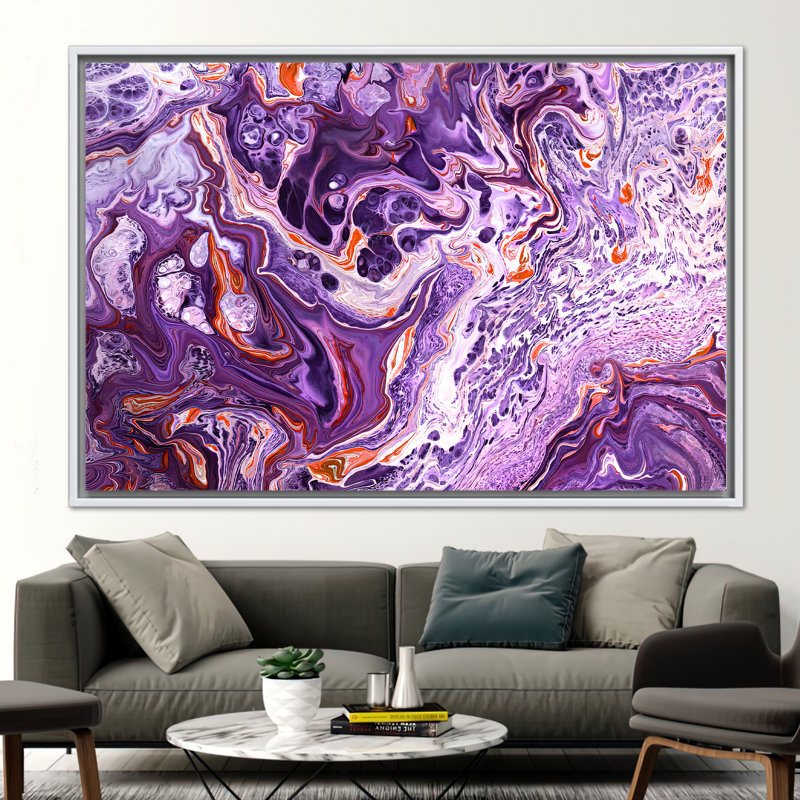 Art moderne abstrait à l'encre alcoolique sur toile en mauve éclatant - Design contemporain en marbre, H 33 po x l 45 po