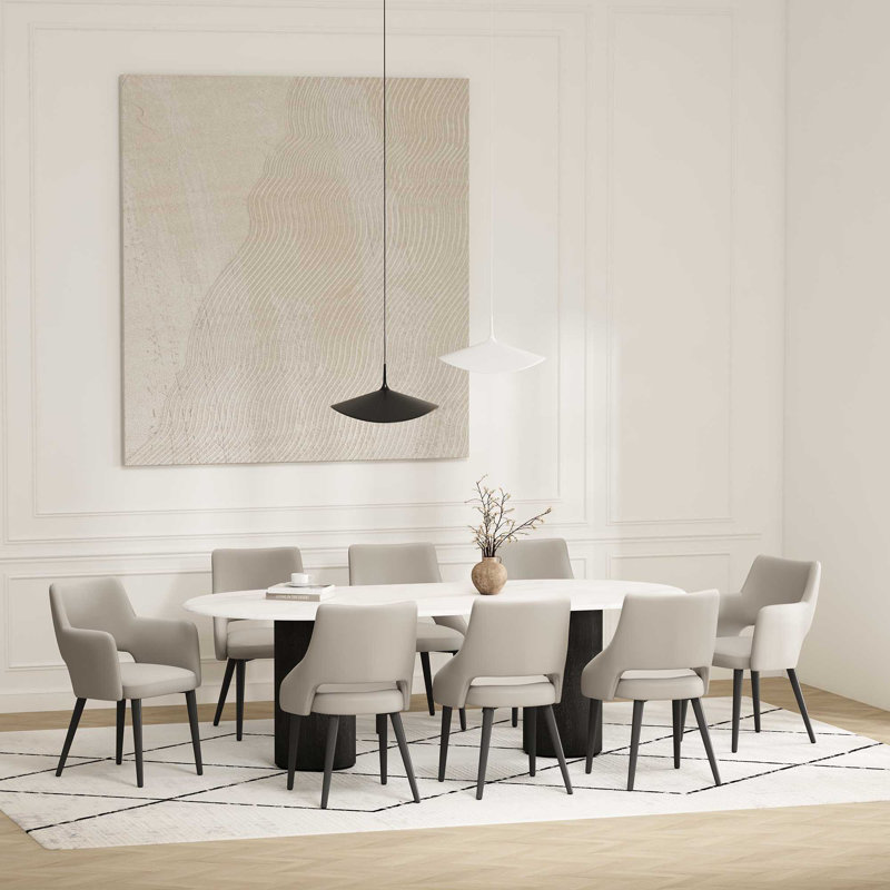 8-Piece Hickson Leatherette Dining Chair with Metal Legs, Stone