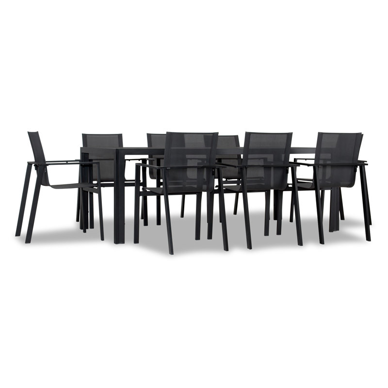 Ensemble de salle à manger rectangulaire pour 8 personnes 82,75 po Eimear, Chaise noire / table en carbone noir