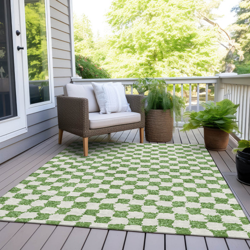 Tapis vert intérieur / extérieur lavable à la machine Xhevrie, Rectangle 10 pi x 14 pi