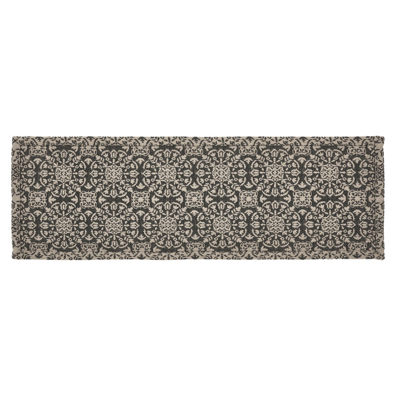  Custom House Rectangle Geometric Table Runner, Tan/Black, 24" x 8"