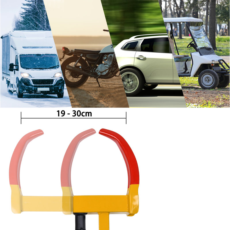 Wheel Clamp Lock Heavy Duty Tyre Locking Claw Anti-Theft Immobiliser Adjustable with Safety Lock and Keys for Car Motorbike Security for 19-30 cm Wide Wheel