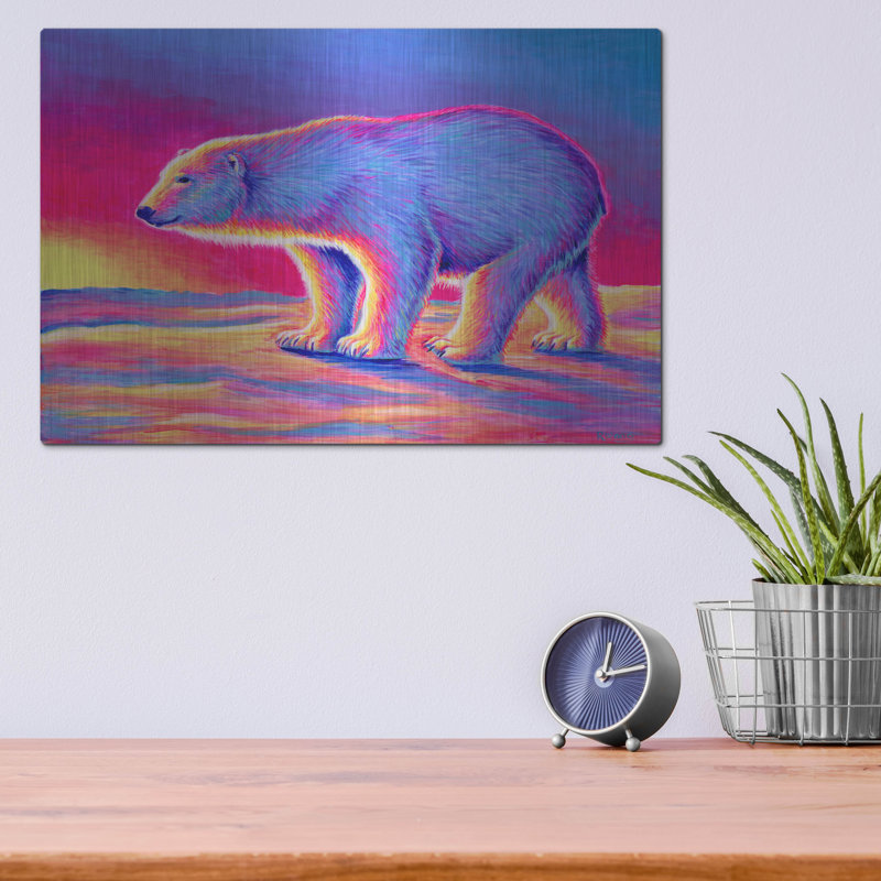 «Sunset Polar Bear» par Rebecca Wang, art mural en métal, 16 po x 12 po, H 12 po x l 16 po
