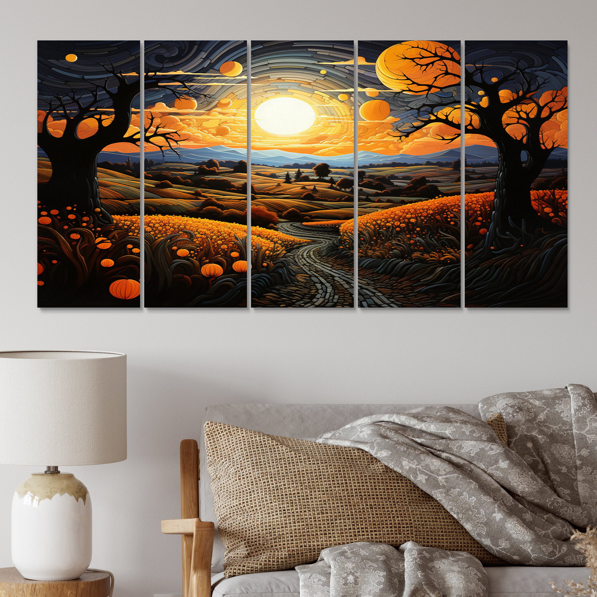 Design Art Countryside The Pumpkin Field II - Landscapes Metal Wall