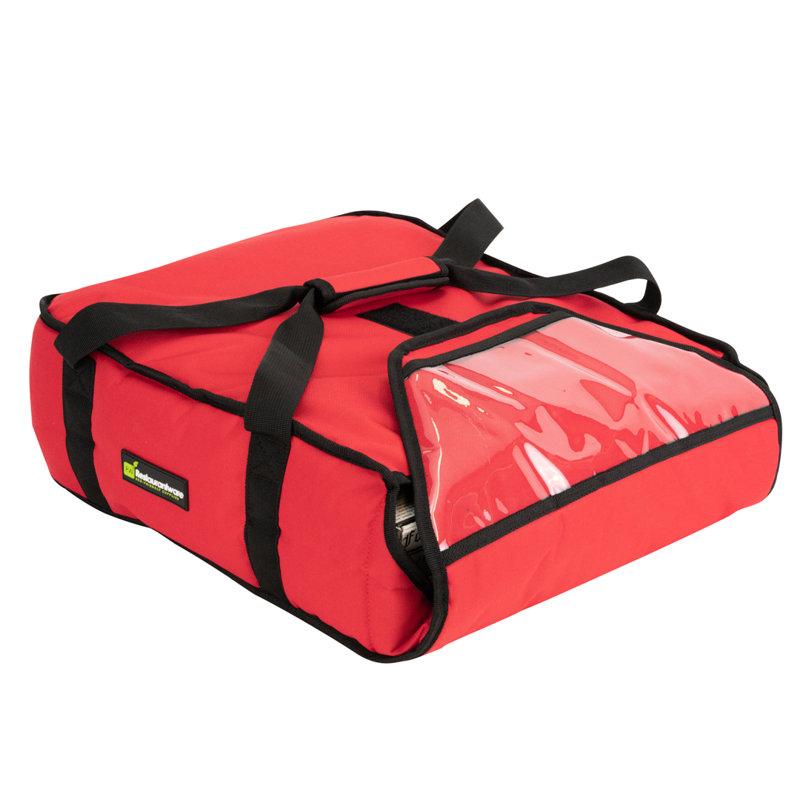 Sac de pizza isotherme 16,5 po x 18 po x 6,5 po, 1 sac de livraison durable - peut contenir (2) boîtes à pizza de 16 po ou 3 po de 14 po, polyester rouge, très grand rabat, lavable à la machine