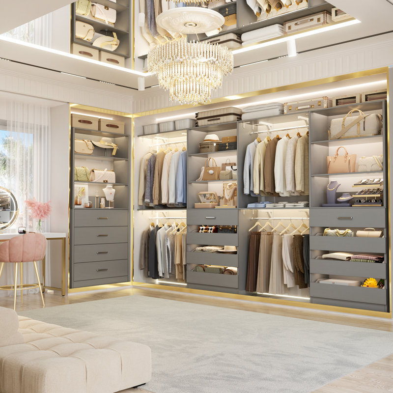 Closet System With Wood Drawers, Gray