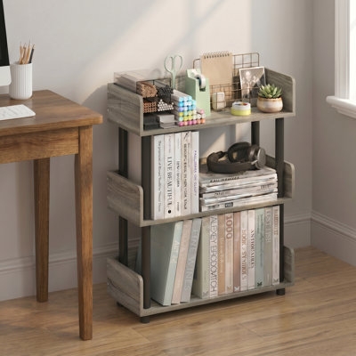  Étagère à livres, bibliothèque à 3 niveaux, bibliothèques, tablettes de rangement avec rebords d'angle arrondis, 9,2 x 23,6 x 29,6, pour l'organisation et le rangement, salon, bureau à domicile, chêne français Turn-N-Tube
