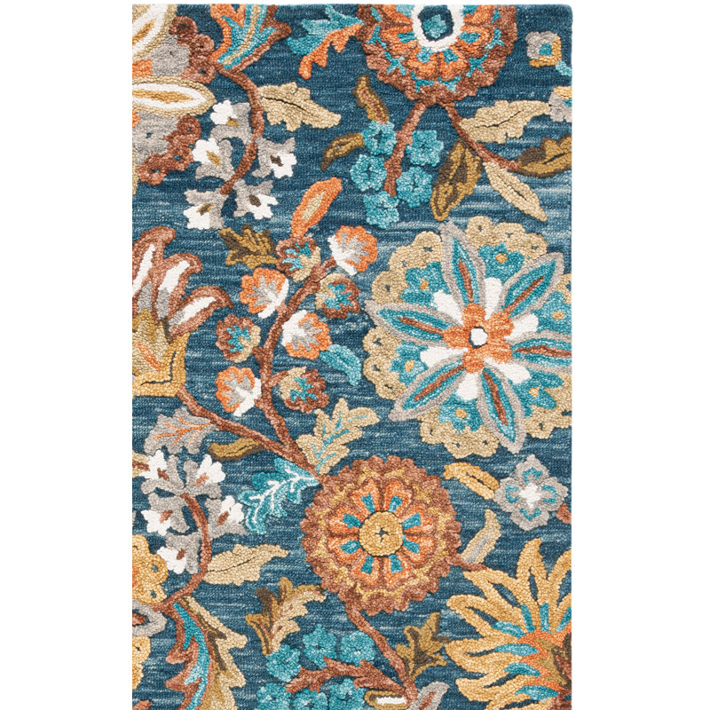 Tapis bleu / ivoire en laine / coton touffeté à la main Rubylee, Rectangle 3 pi x 5 pi
