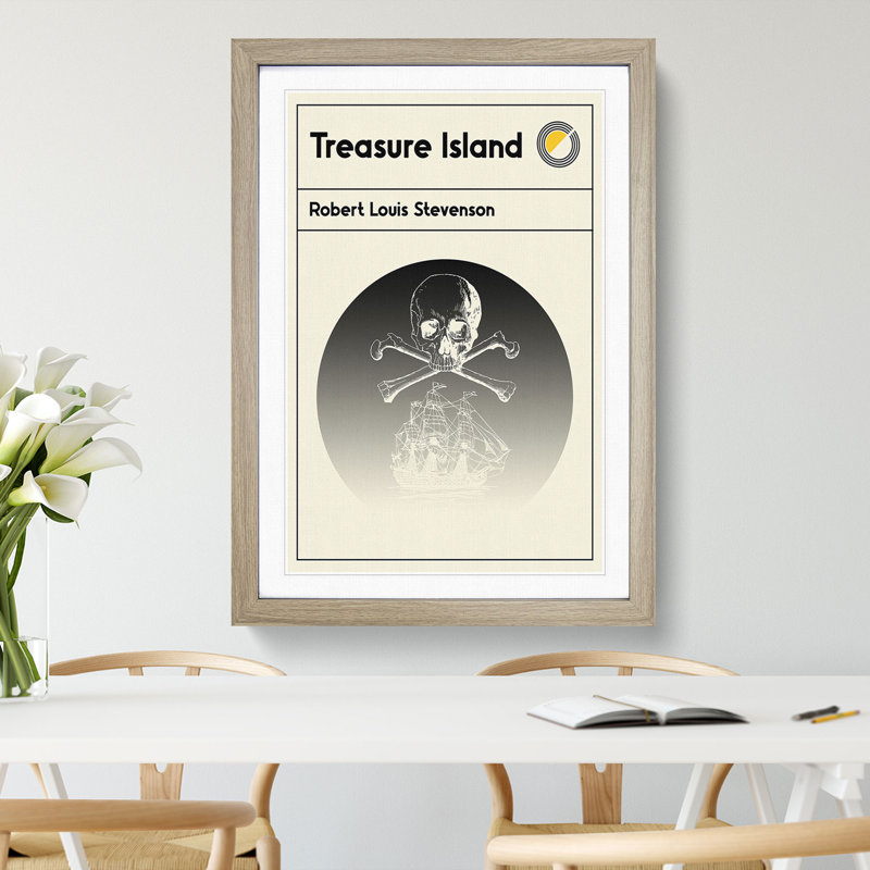Book Cover Treasure Island Robert Louis Stevenson - Picture Frame Graphic Art, 48cm H x 36cm W x 2cm D, Oak