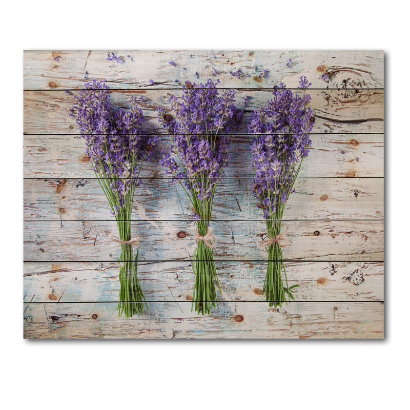 Lavande fraîche sur bois - Reproduction de campagne sur bois de pin naturel, H 25 po x l 35 po x P 0,78 po