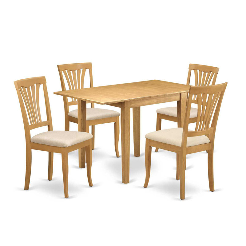 Ensemble de table de salle à manger 5 pièces moderne comprenant une table rectangulaire en bois avec Dropleaf et 4 chaises de salle à manger en tissu de lin, 30 x 48 pouces, chêne