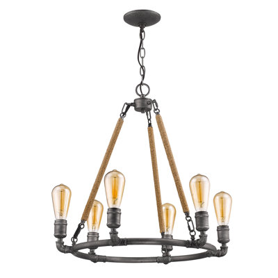 Thorsby 6 - Light Dimmable Wagon Wheel Chandelier