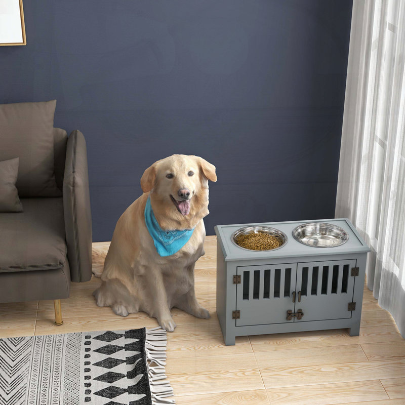 Bols surélevés pour chien avec armoire de rangement PawHut - capacité de 37 L