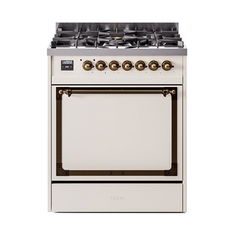 ILVE Nostalgie II Noblesse 30 in Dual Fuel Range, Antique White/Bronze, Liquid Propane
