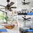 52" 5- Blade Rustic Large Ceiling Fan with Light Kit and Remote Black Farmhouse 6-speed Reversible DC Motor Fandelier