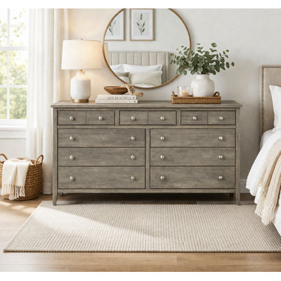 Fitz 9 Drawer 65.5" W Solid Wood Double Dresser