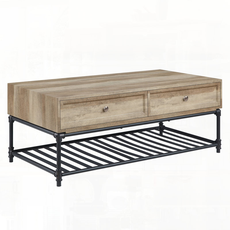 Table basse rectangulaire avec tiroir et tablette de rangement supplémentaire