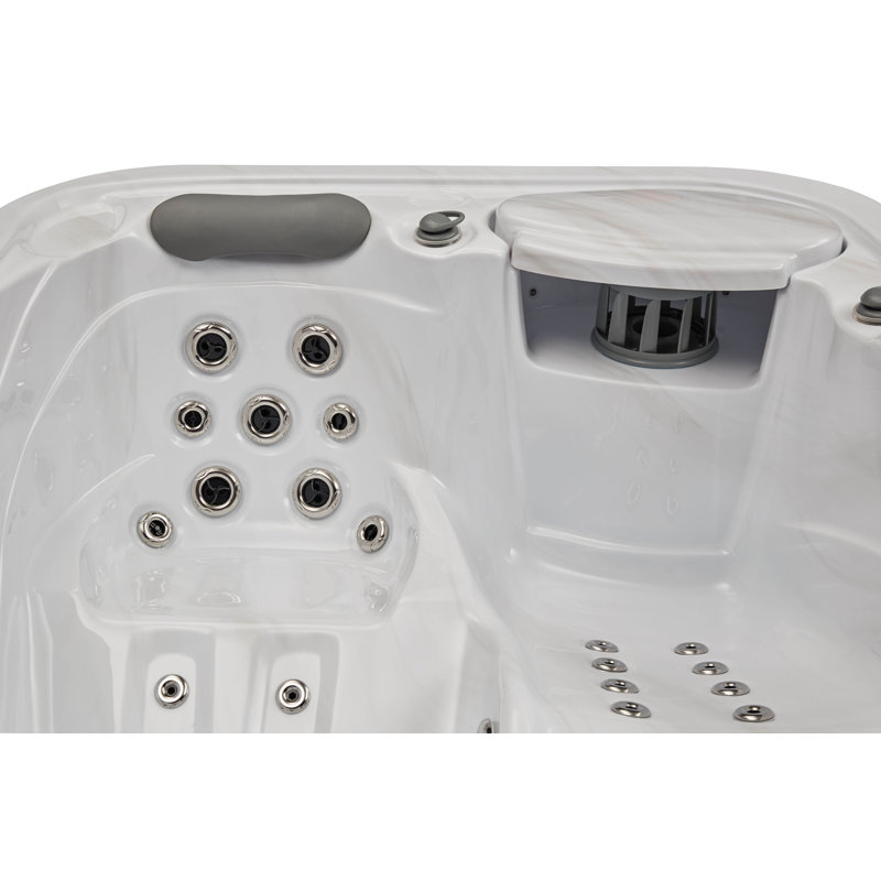 Gray Acrylic 3-Person Rectangular Hot Tub with LED Lighting