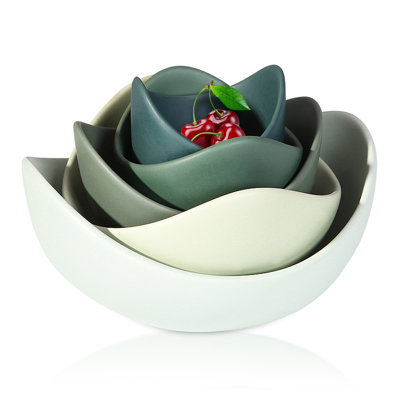 Decorative Lotus Nesting Ceramic Serving Bowls, Multi‑Size Angled Bowls for Salad, Pasta, Fruit, Table Centerpiece, Dishwasher Safe
