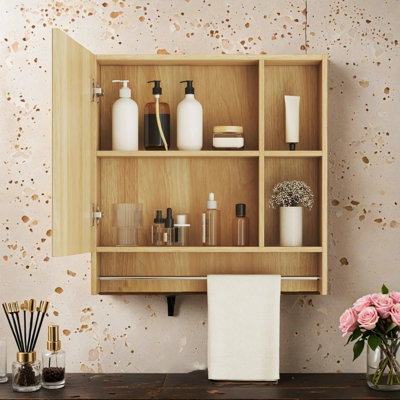 Armoire de rangement de salle de bain murale 21 po x 22 po avec miroir et porte-serviettes