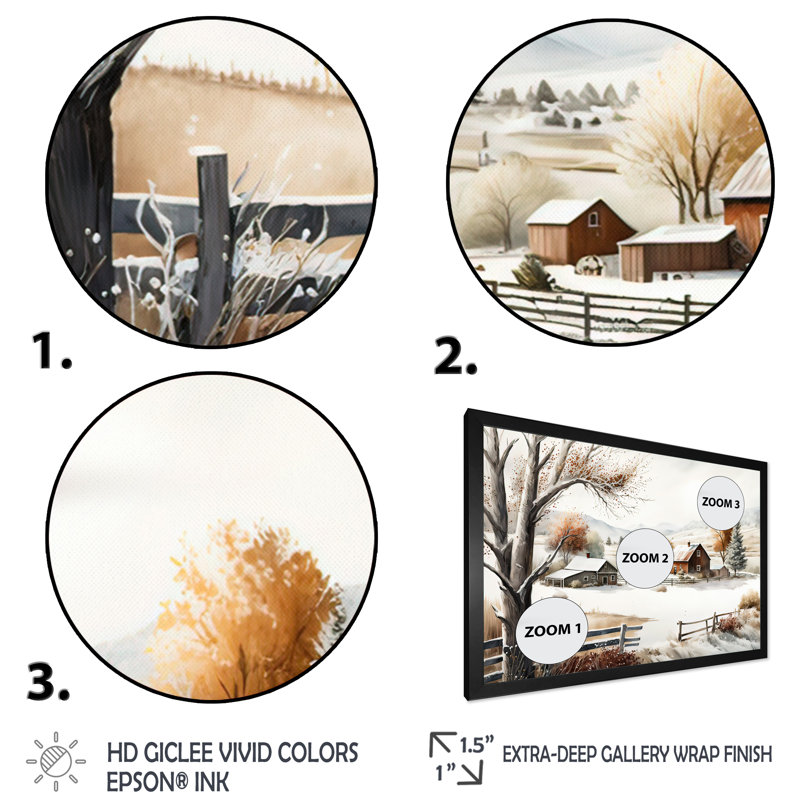 «Kansas Farm in Winter», reproduction sur toile, H 24 po x l 32 po x P 1 po, Cadre noir