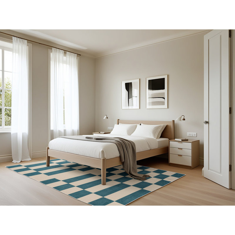 Machine Washable Checkered Beige Area Rug, Rectangle 5' x 7'