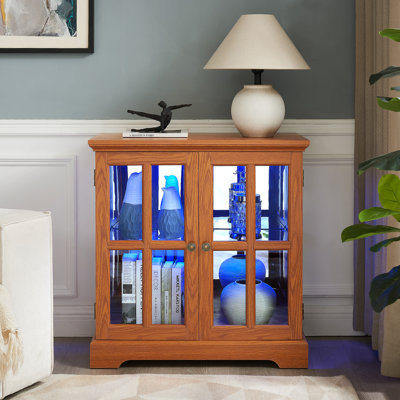 Vitrine antique avec tablettes réglables, design rétro, portes en treillis et éclairage à DEL pour la décoration et l'organisation de la maison