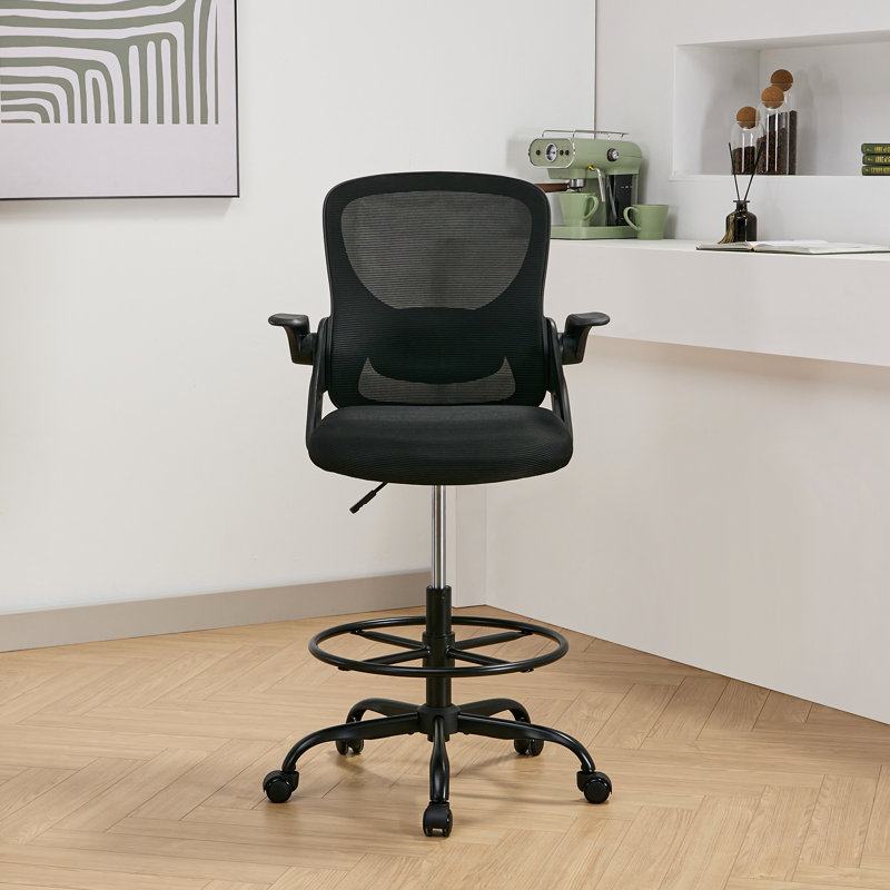 Drafting Chair Tall Office Chair with Adjustable Footrest Ring, Black