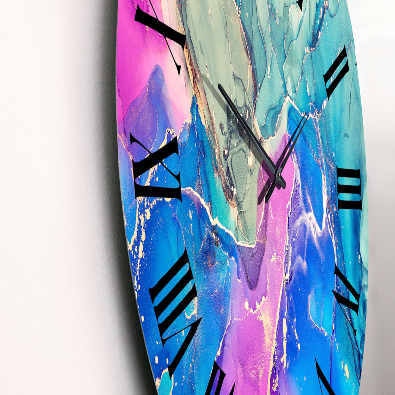 Rose et mauve, art liquide abstrait III - horloge murale moderne, Surdimensionné