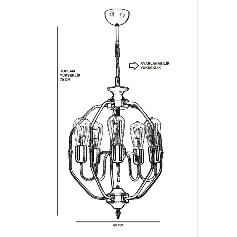 Lustre géométrique à 5 lumières Chou, Cuivre