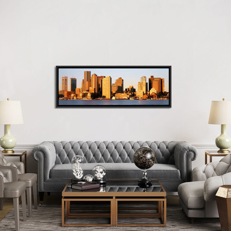 Sunriseskyline, boston, massachusetts, états-unis-reproduction de photo sur toile tendue, H 24 po x l 72 po x P 1,5 po