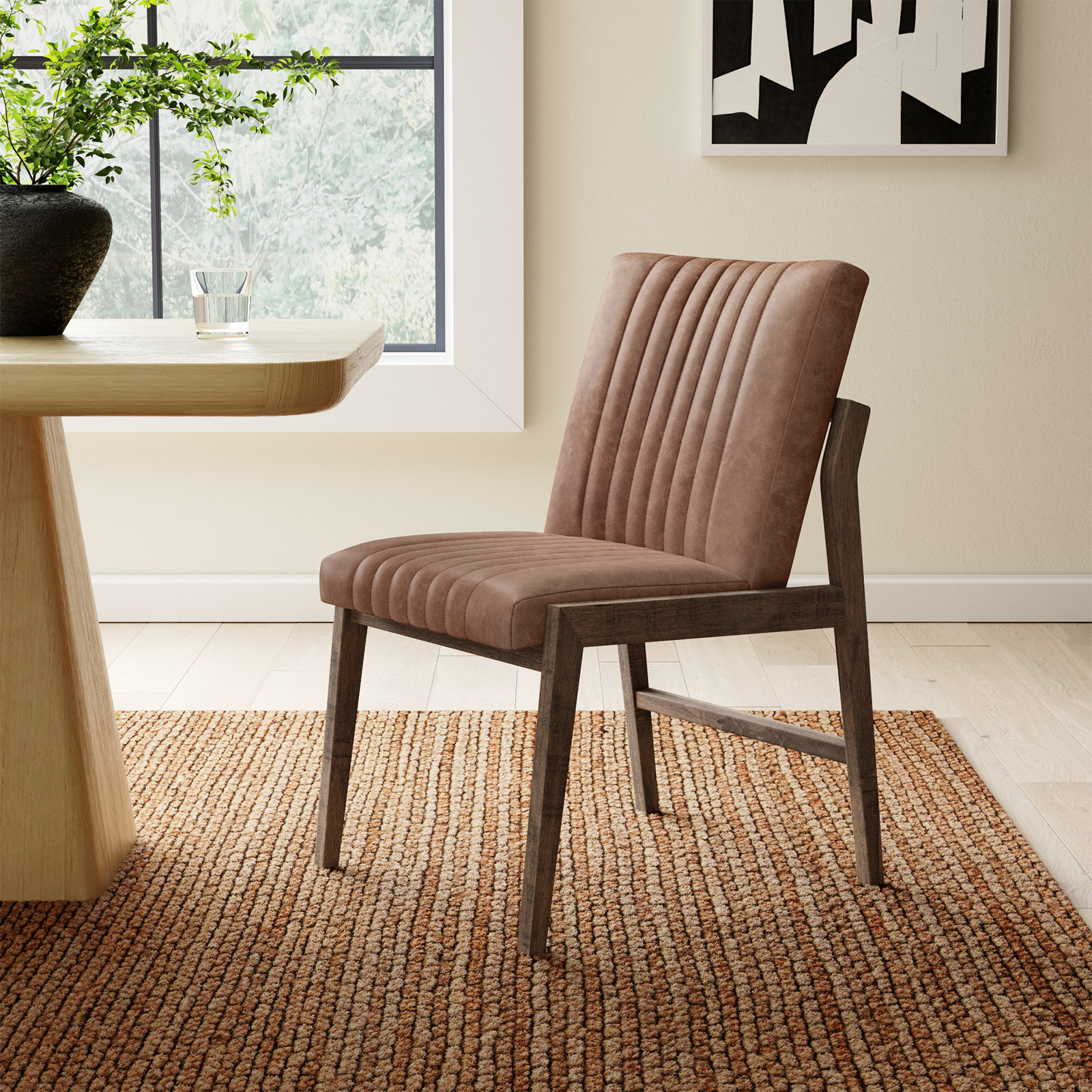 Stavros Leather Upholstered Side Chair, Sonoma Chestnut
