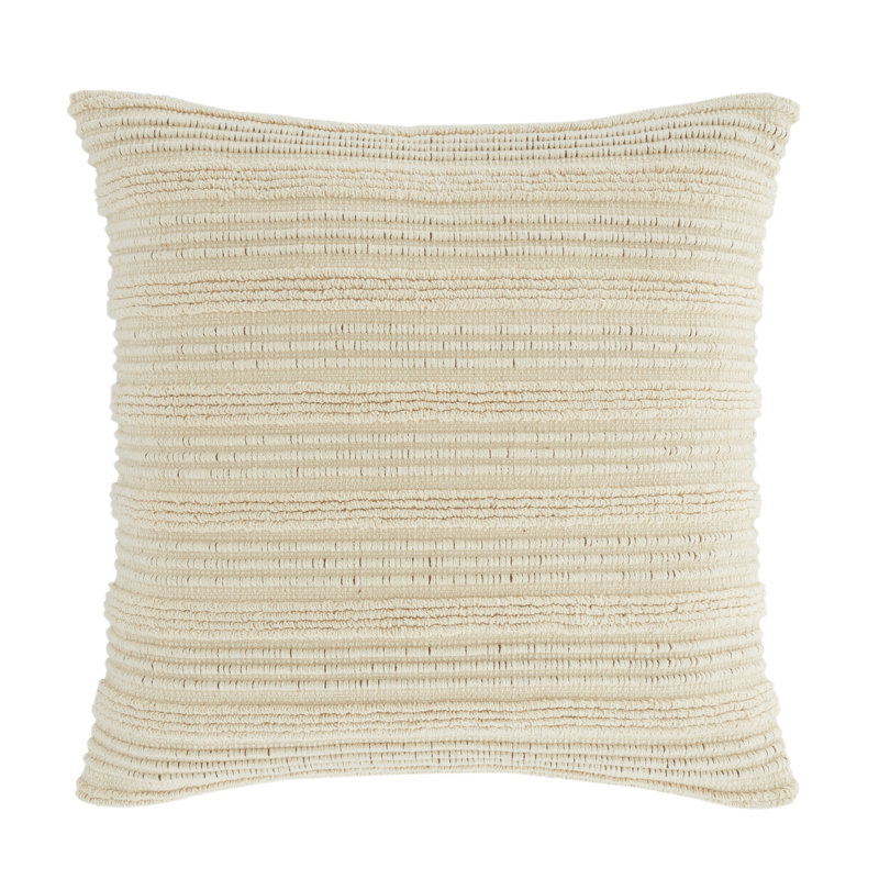 Tufted Stripes Cotton Cushion Cover Striped Square Throw Pillow Cover, Natural