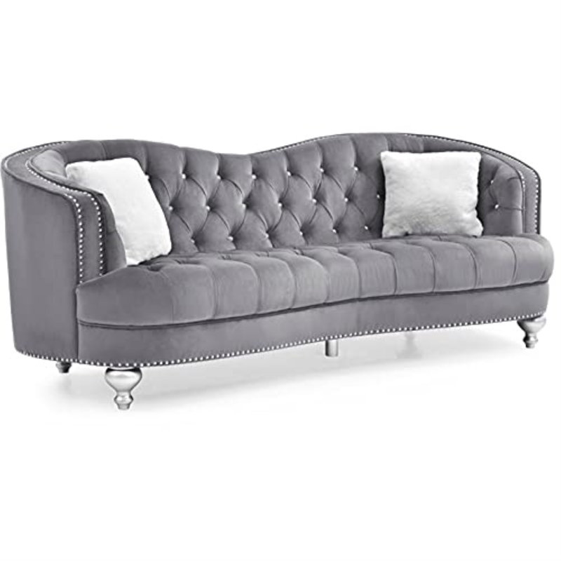 Ernst Recessed Arm Curved Loveseat, Gray, 35"H x 90"W x 37"D