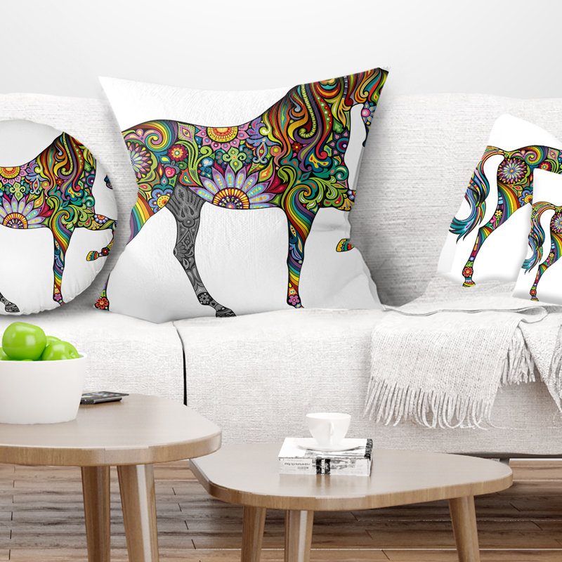 Cheval joyeux - oreiller imprimé animal, 16 po x 1 po, Coussin décoratif
