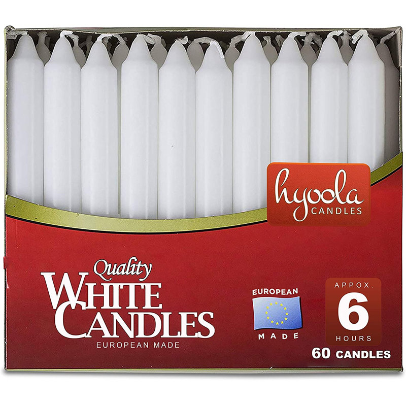 Bougies blanches Hyoola - petites chandelles - 7 pouces de hauteur - durée de combustion de 6 heures (paquet de 60), fabrication européenne