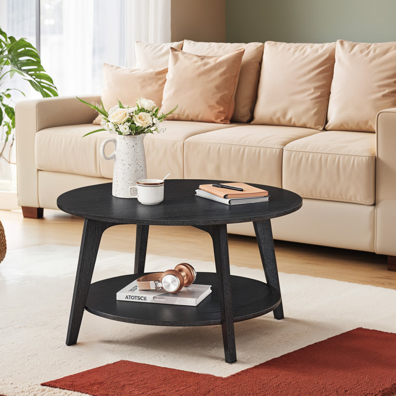 2 Tier Coffee Table With Storage, Black