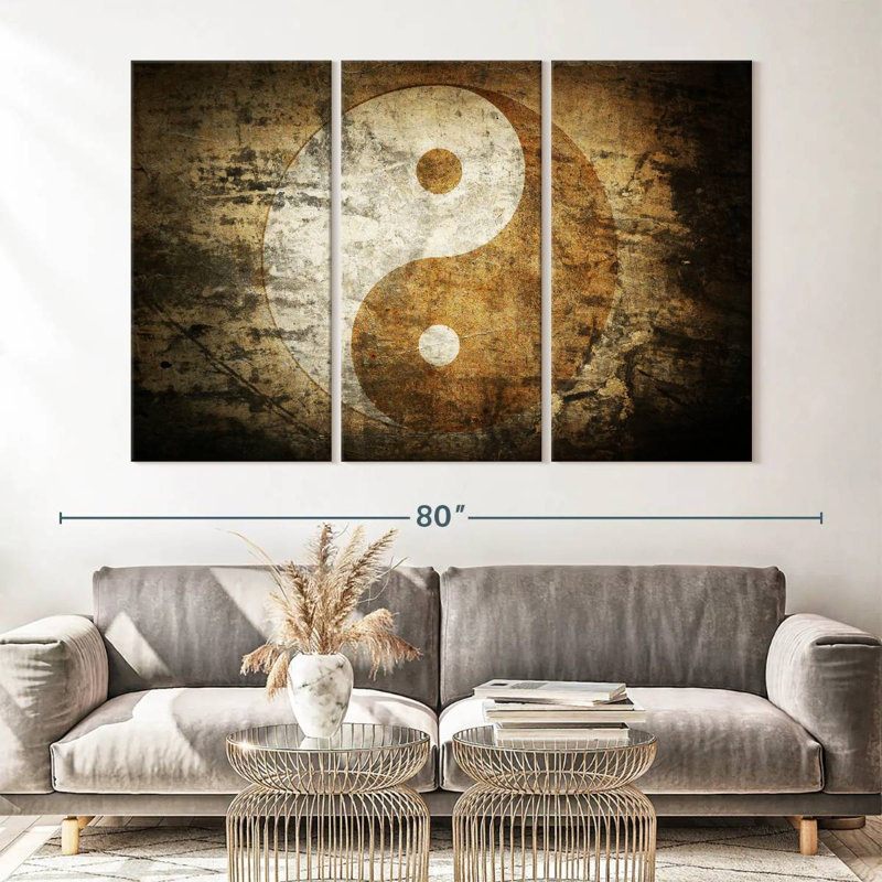 Ensemble de 3 pièces Yin et Yang sur toile, H 42 po x l 65 po x P 1,25 po