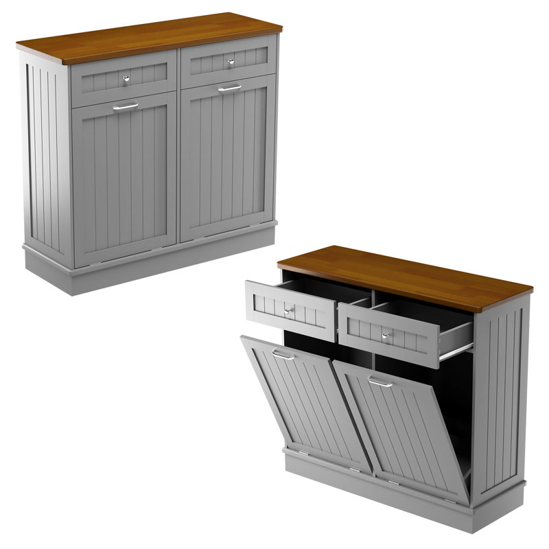 Havant Double Tilt Out Trash Cabinet 20 Gallons Wooden Free Standing(Not include trash can), Gray