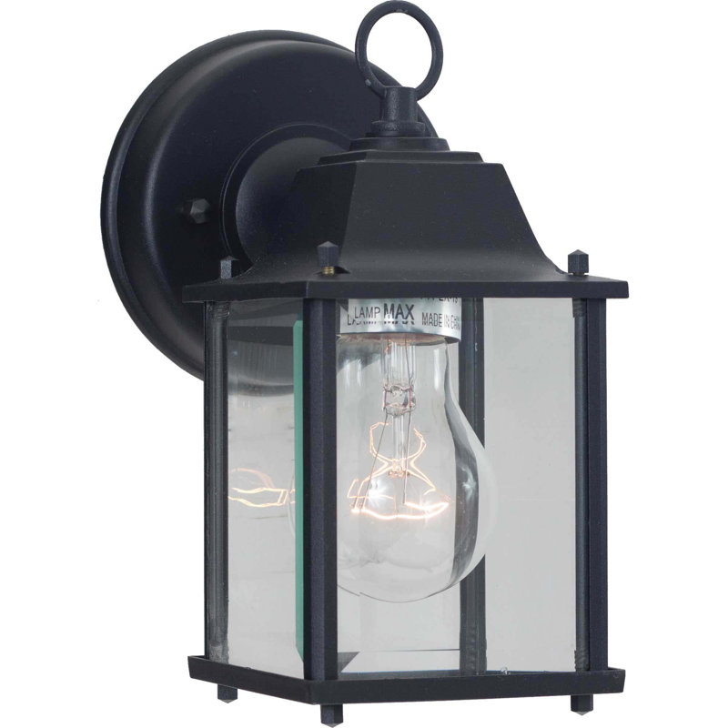 1-Light Outdoor Cast Aluminum Black Squared Wall Mount Wall Lantern Wall Sconce with Clear Glass Shade, Black
